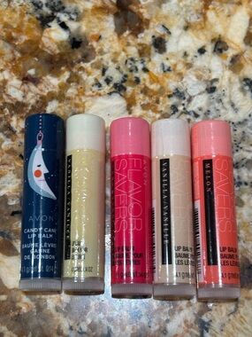 Avon Flavor Savers Lip Balm Set - Navy, Cream, Pink, Light Pink, Coral bundle